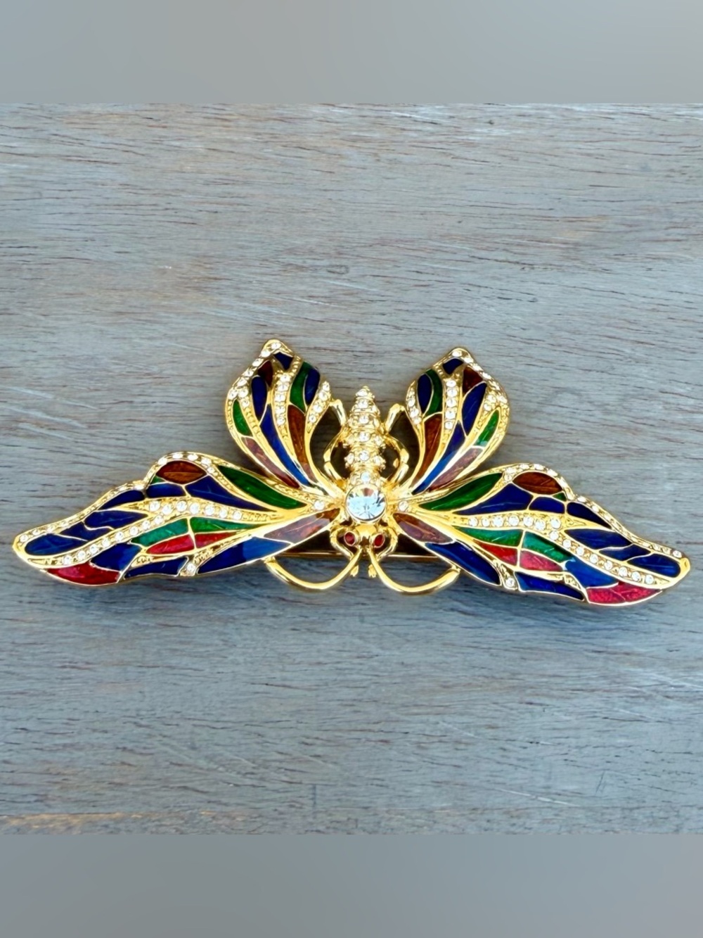 Camrose & Kross JBK Vintage Enamel Rhinestone Butterfly Brooch - Picture 3 of 10